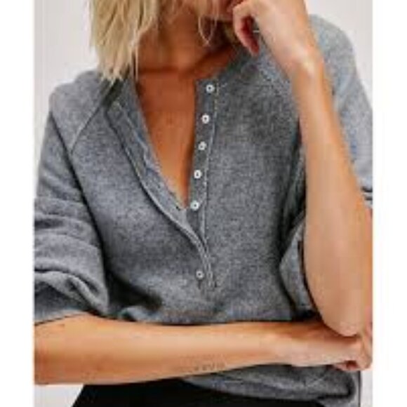 Free People Charcoal V-Neck Sweater - Picture 1 of 10